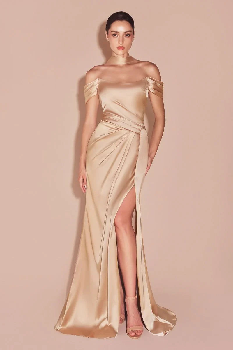EMERSON GOWN OFF THE SHOULDER LUXE SATIN DRESS