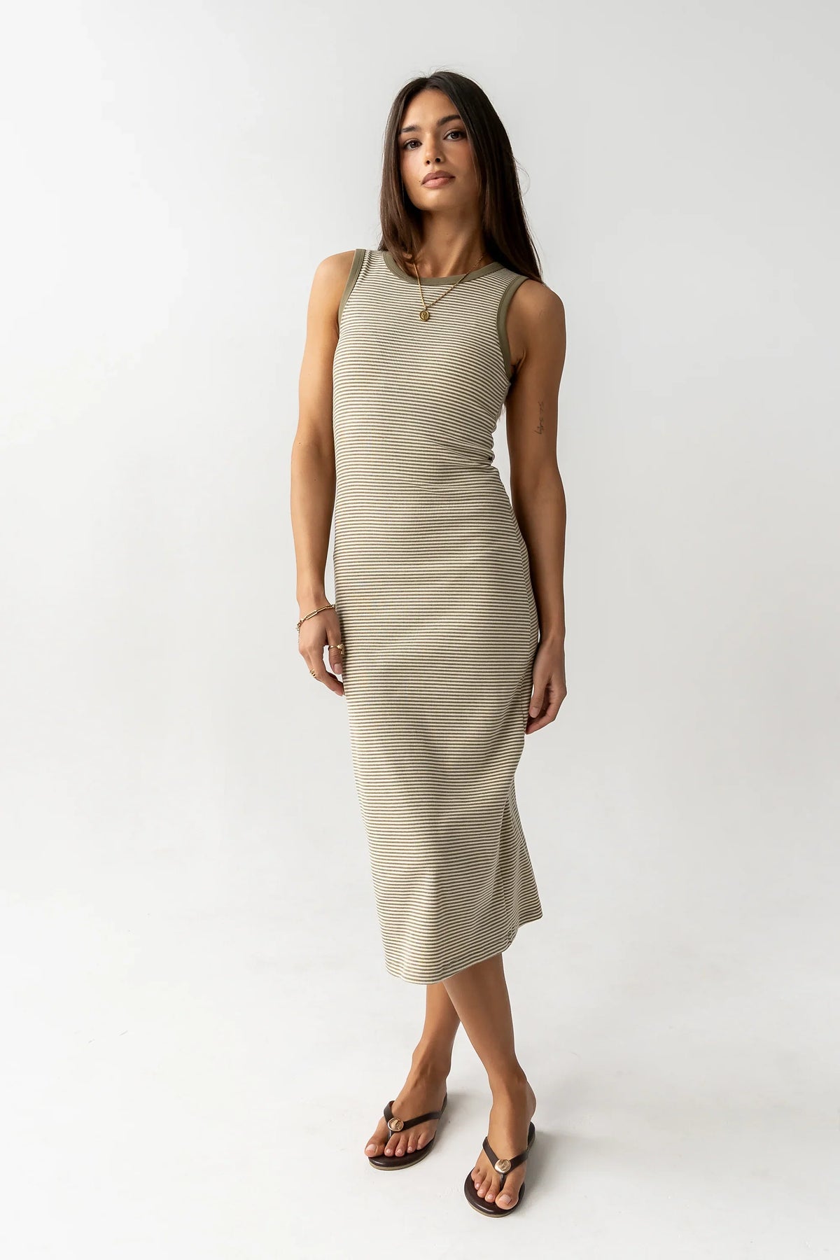 Kamber Striped Midi Tank Dress in Green