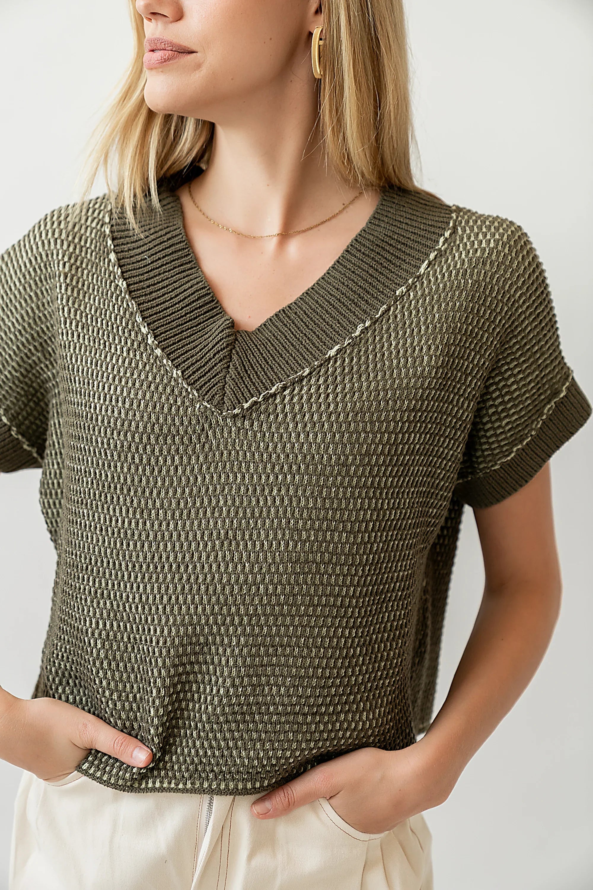 Saige Contrast Sweater in Olive FINAL SALE