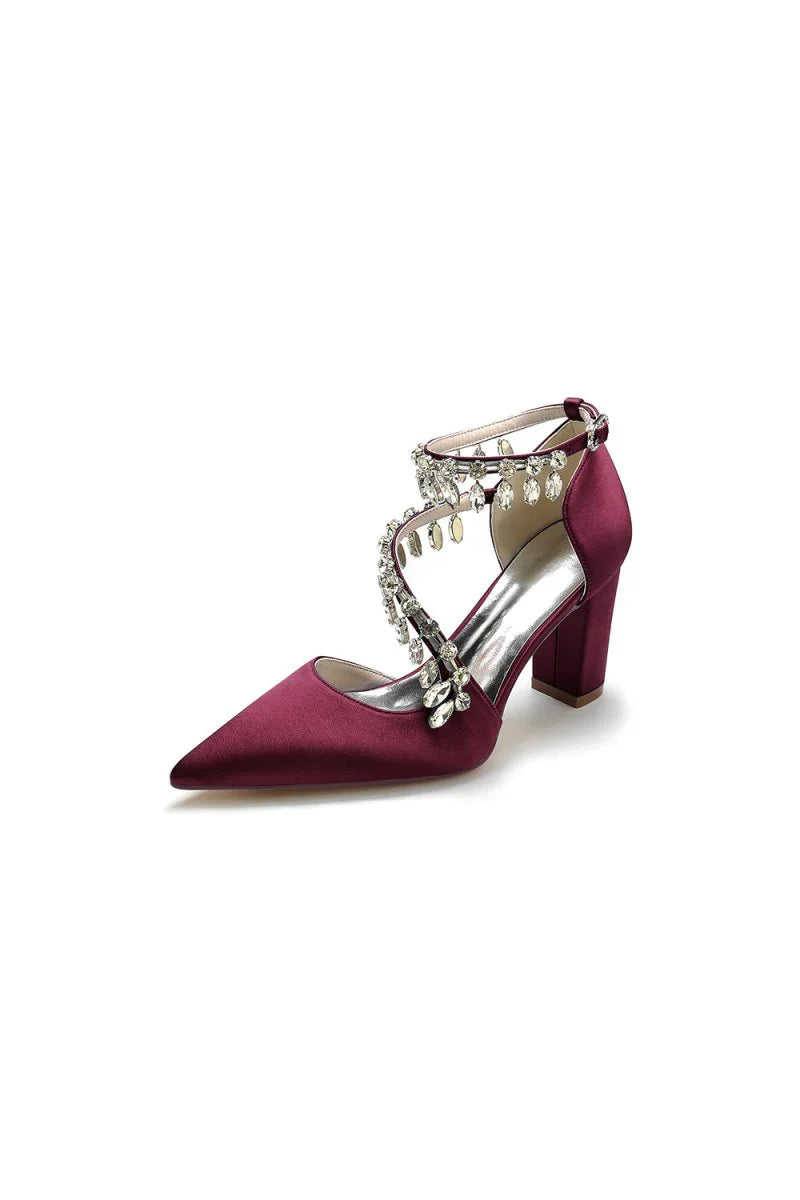 White High Heels with Chain and Crystal Accent