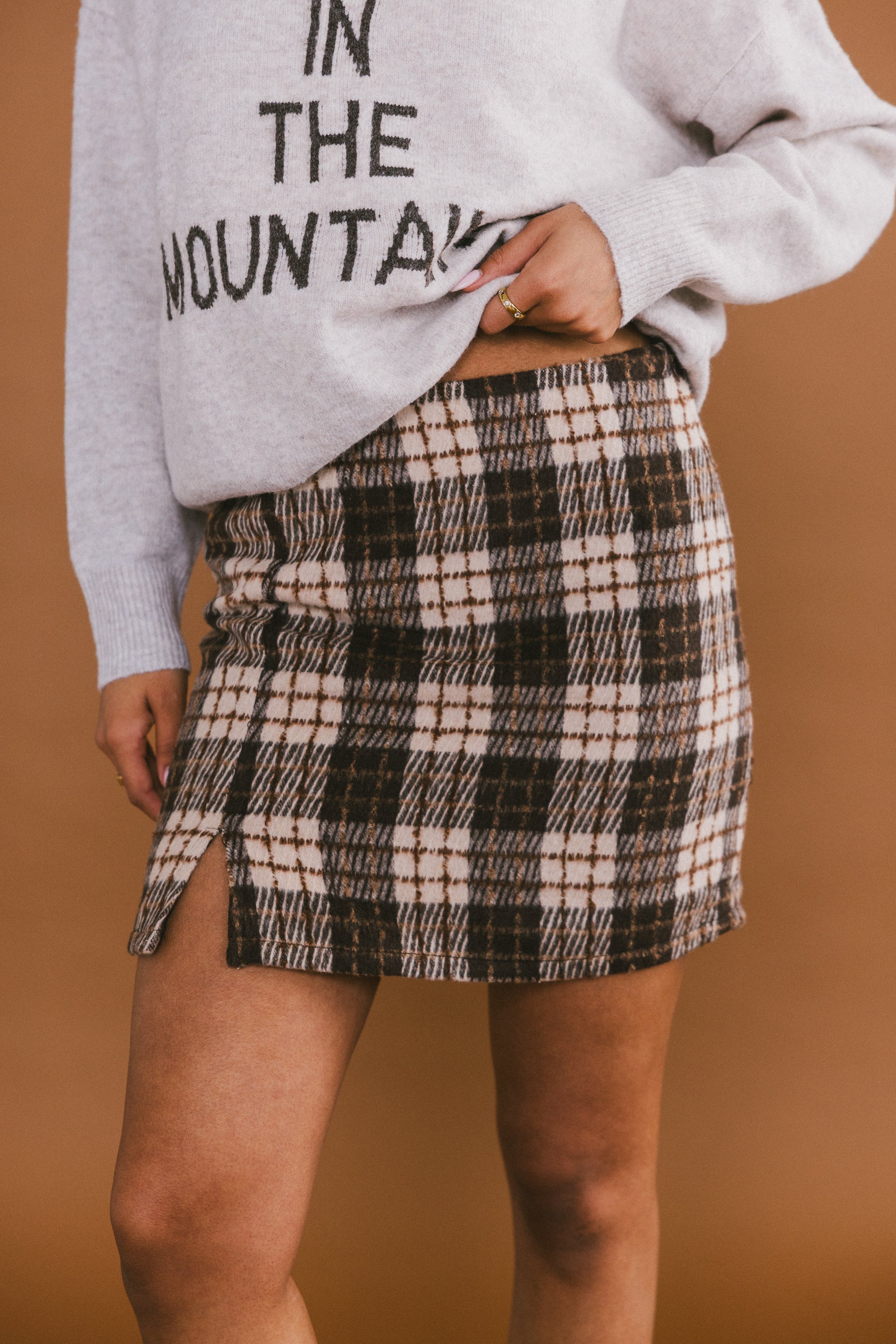 Callie Plaid Mini Skirt in Brown