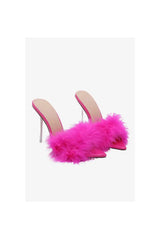 Hot Pink Feathers Pointed Toe Stiletto Sandals