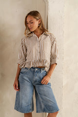Avery Striped Blouse in Tan FINAL SALE
