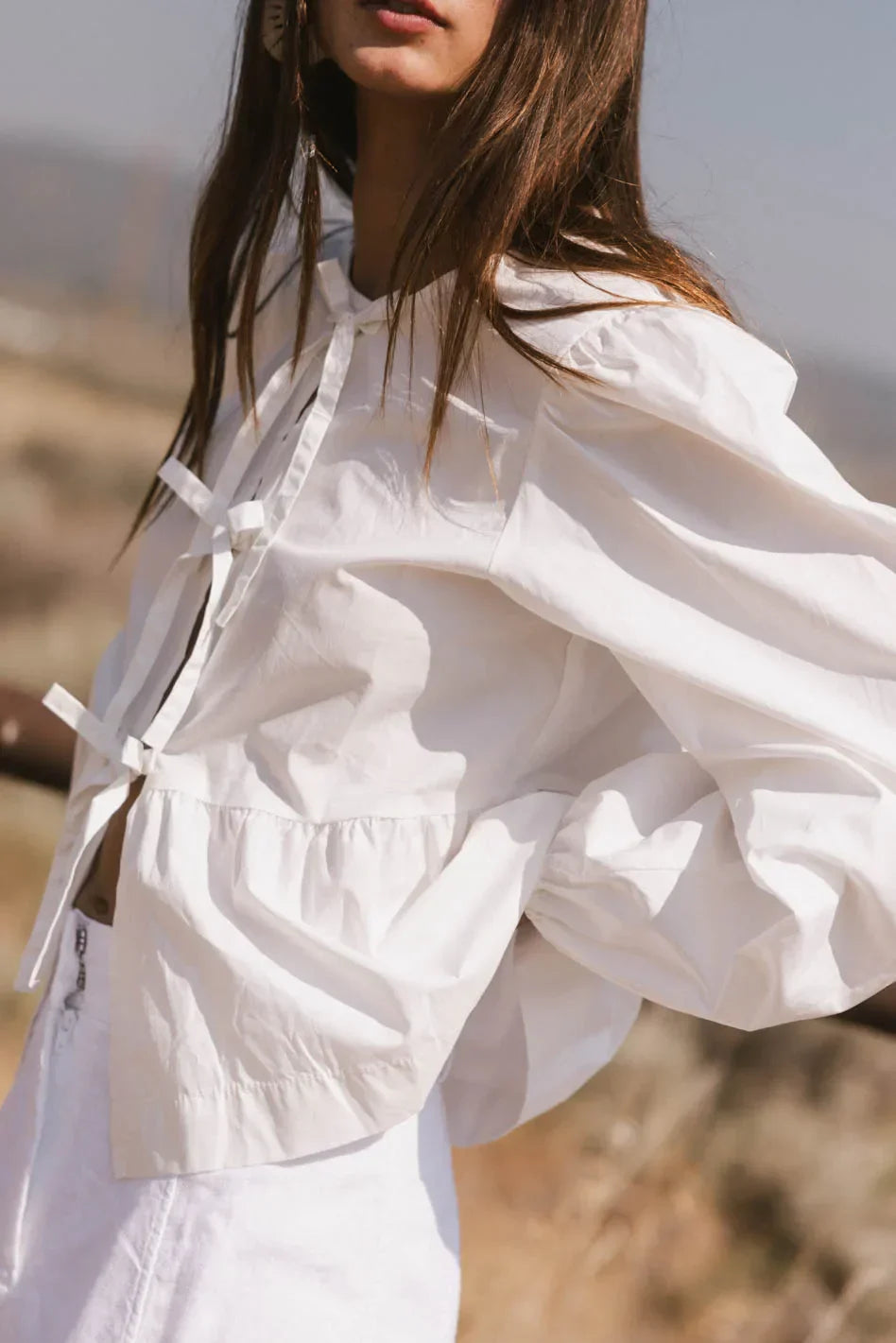 Maggie Peplum Tie Blouse in White FINAL SALE