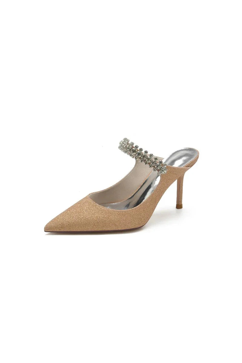 Glitter Pointed Toe Rhinestone Strappy Slip on Stiletto Heels