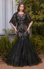 A1377 FLORAL MOTIF SEQUIN MERMAID GOWN Andrea Leo
