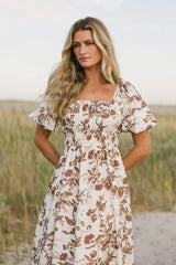 Dorothea Floral Midi Dress in Mocha FINAL SALE