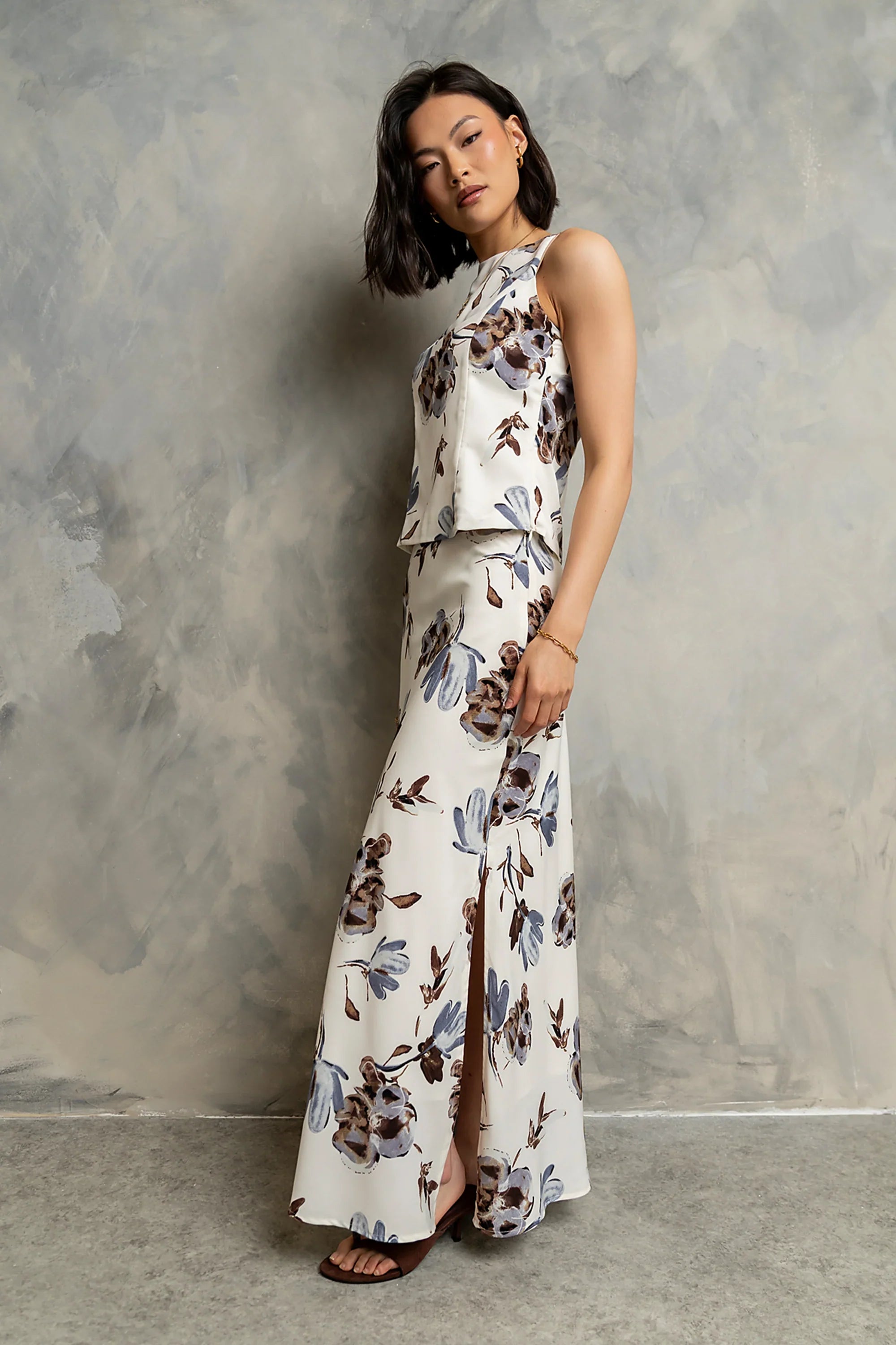 Eden Floral Midi Skirt in Cream