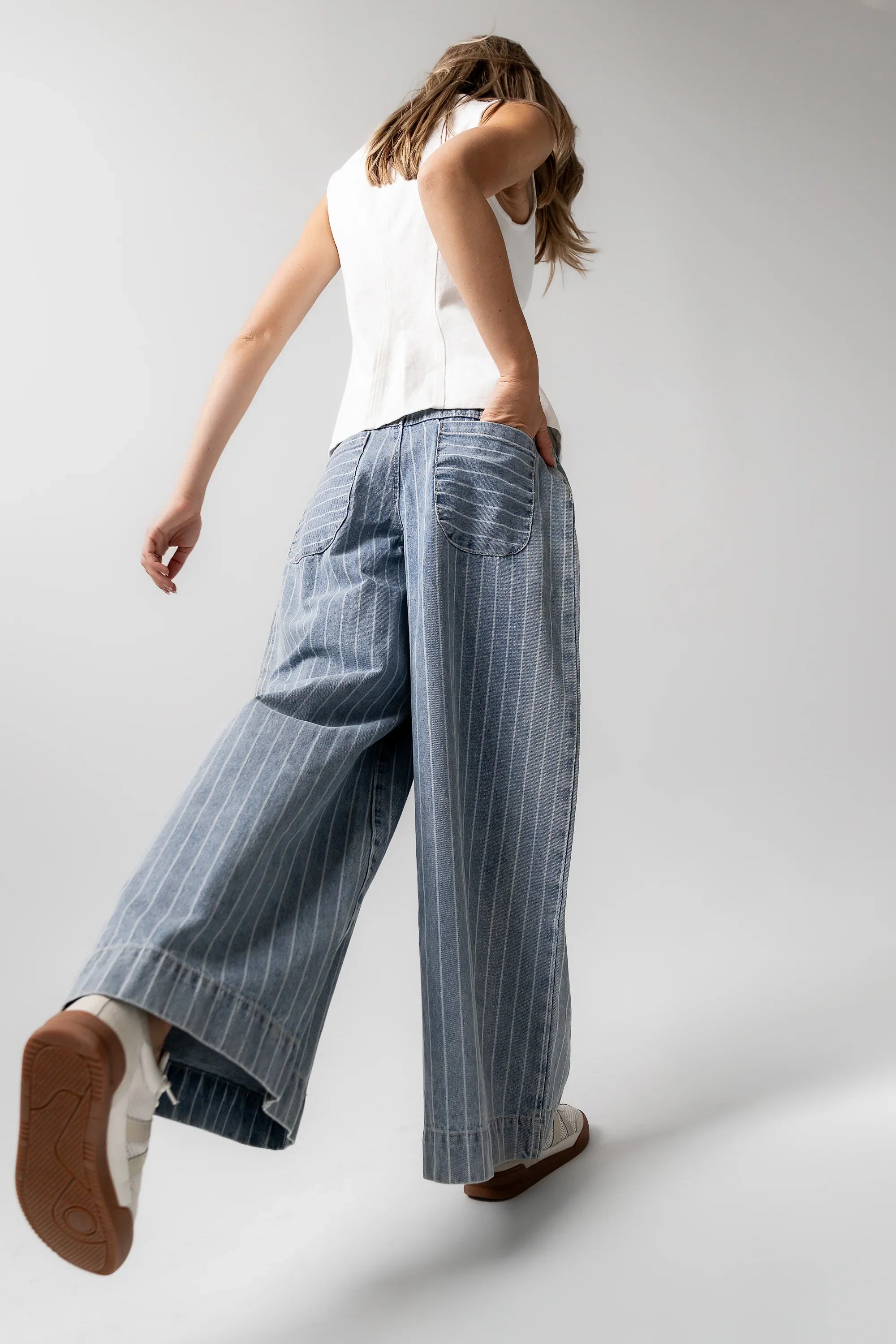 Melanie Striped Wide Leg Pants in Light Wash FINAL SALE