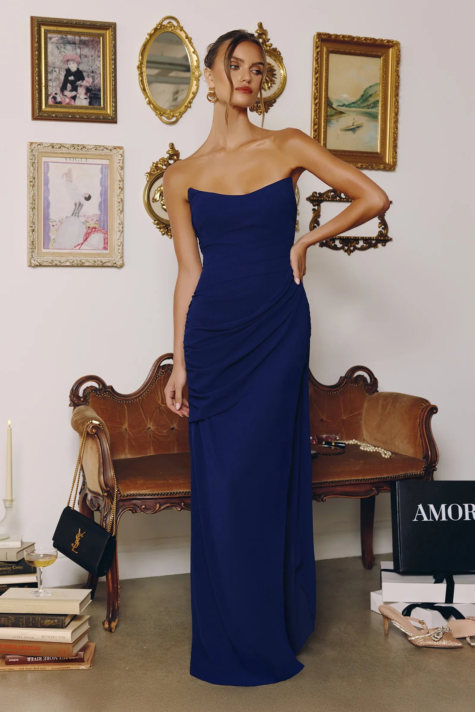 Skyler Gown Strapless Draped Chiffon Dress