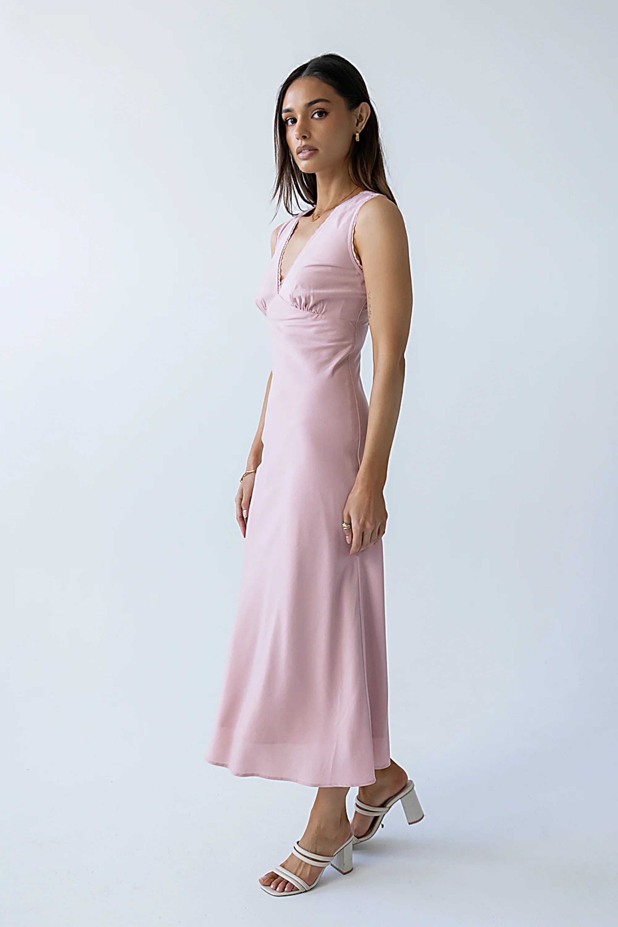 Hailey Lace Trim Maxi Dress in Pink