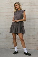 Regina Pleated Mini Dress in Charcoal FINAL SALE