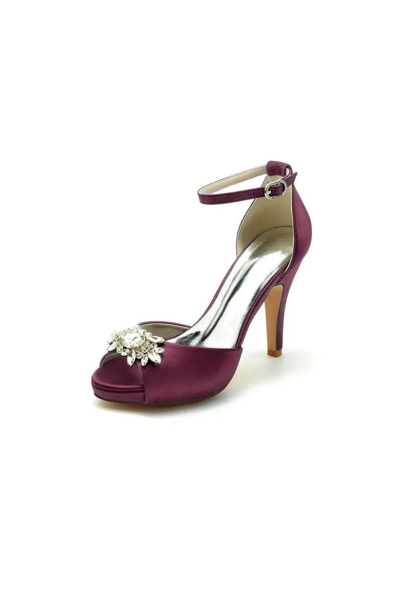 Royal Blue Silk Heels with Crystal Flower Ornament