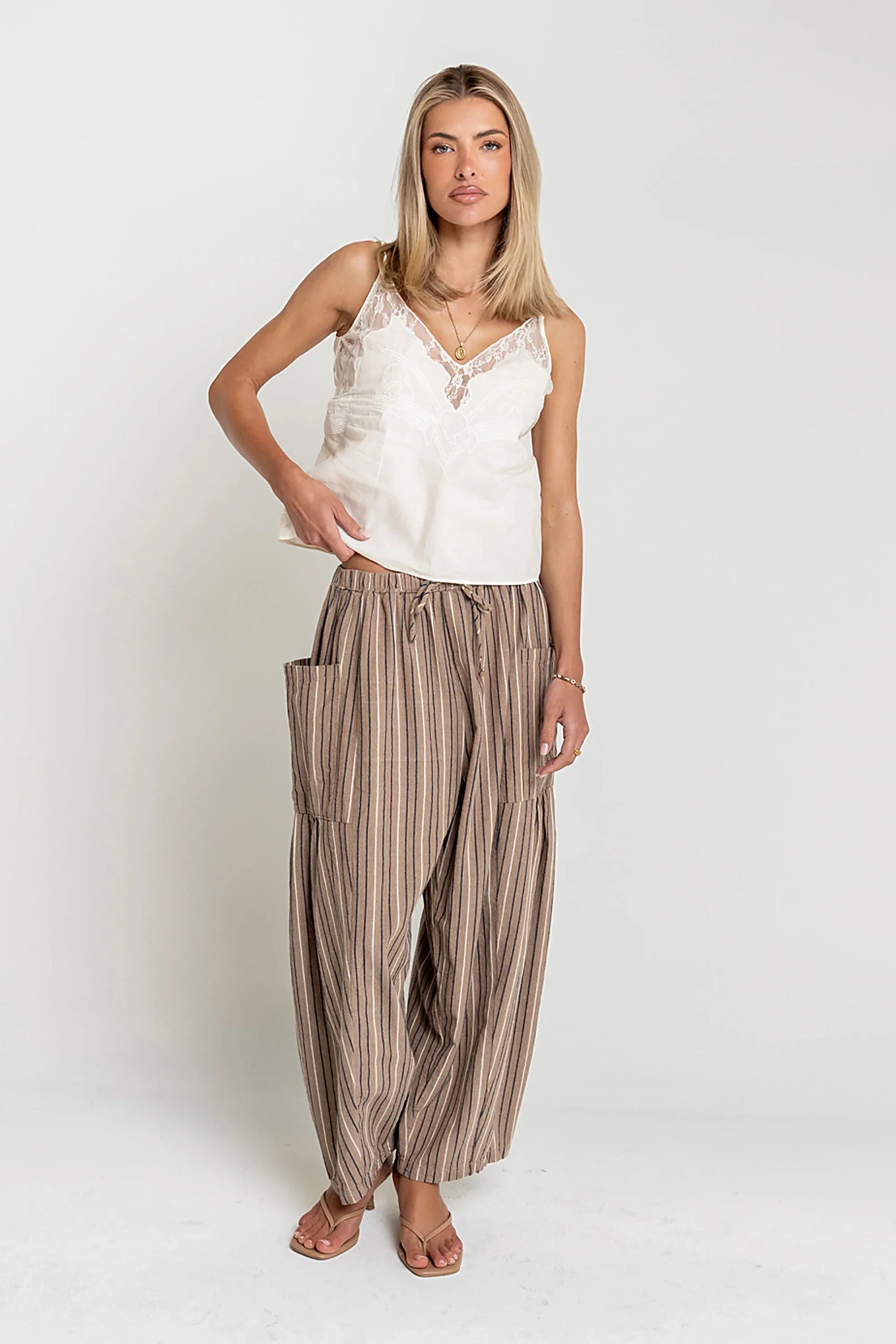 Lana Embroidered Tank Top in Cream
