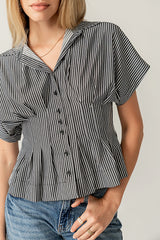 Alec Striped Blouse in Grey FINAL SALE
