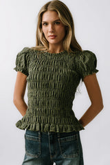 Ruth Smocked Top in Green FINAL SALE