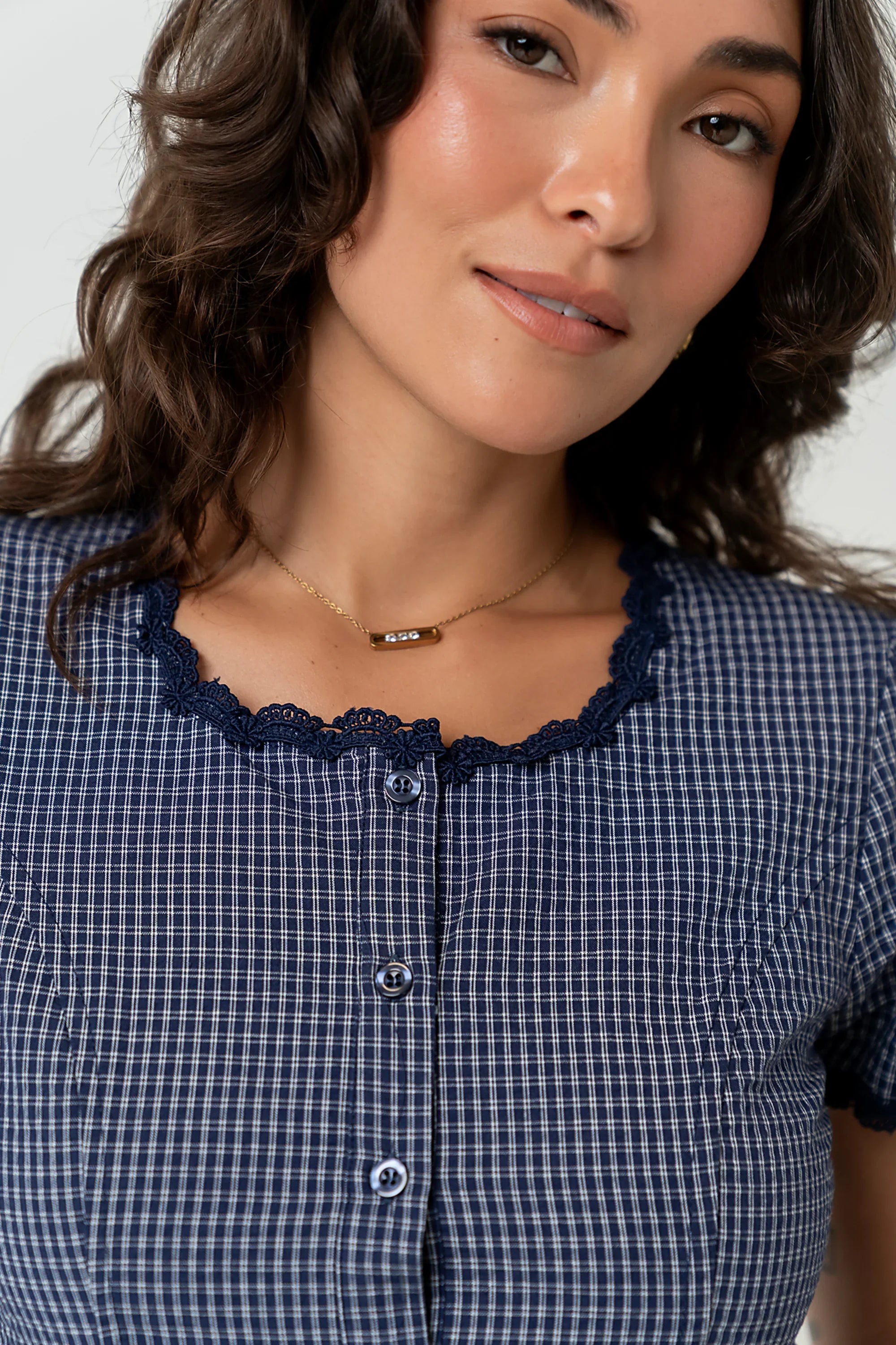 Serra Lace Trim Blouse in Navy